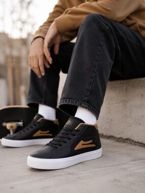 Lakai Flaco II Mid Skate Shoes Black Tobacco Sz 8 EUC